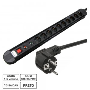 Tomada Elétrica C/ 10 Saídas Interruptor Proteção 1.5m Edh