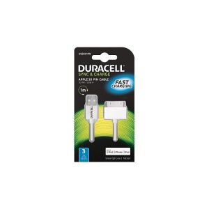 Cabo USB Duracell Compativel C/ Apple 30 Pin (Branco) 1M