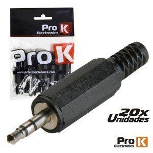 Ficha JACK Macho 3.5mm ST c/ Proteção de Cabo 20X PROK