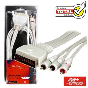 Cabo Prateado PLUS Scart Macho / 3RCA Macho RGB 1.5M BLISTER