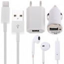 Kit de Viagem (carregador,cabo,adaptador isqueiro e auriculares) iPhone 6/6 Plus, 5/5S/5C (branco)
