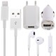 Kit de Viagem (carregador,cabo,adaptador isqueiro e auriculares) iPhone 6/6 Plus, 5/5S/5C (branco)