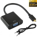 Cabo adaptador Micro HDMI macho para VGA femea c/cabo audio FULL HD 1080P