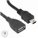 CABO USB OTG 2.0 TIPO-A FÊMEA / MINI USB TIPO-B MACHO 15CM