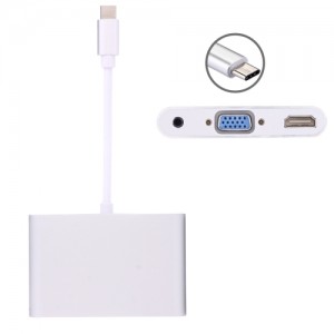 Adaptador Type-C 3.1 Para VGA + HDMI + 3.5mm