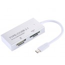 Leitor de cartões USB-C TF, SD, MS, M2 Cabo 14CM